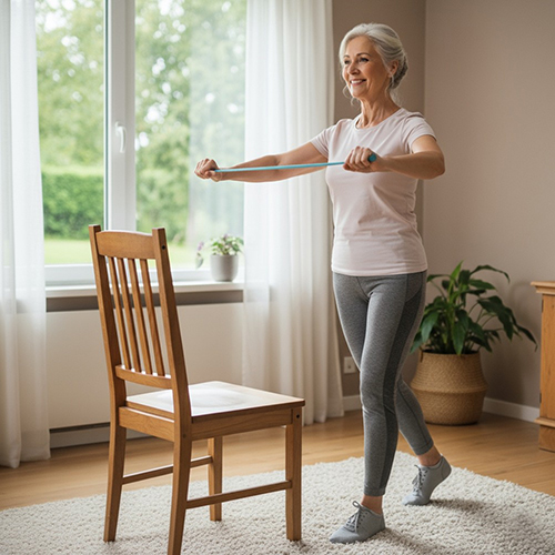 Femme âgée faisant de l'exercice avec une bande de résistance